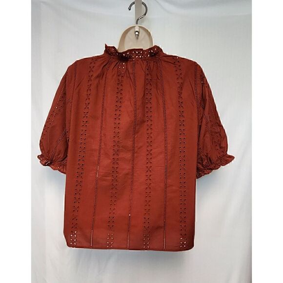 UNIVERSAL Thread Eyelet 3/4 Balloon Sleeve Blouse Color Brown Size Small - Picture 6 of 8